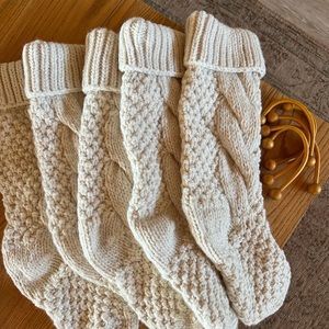 LL Bean chunky knit stockings + wooden hangers